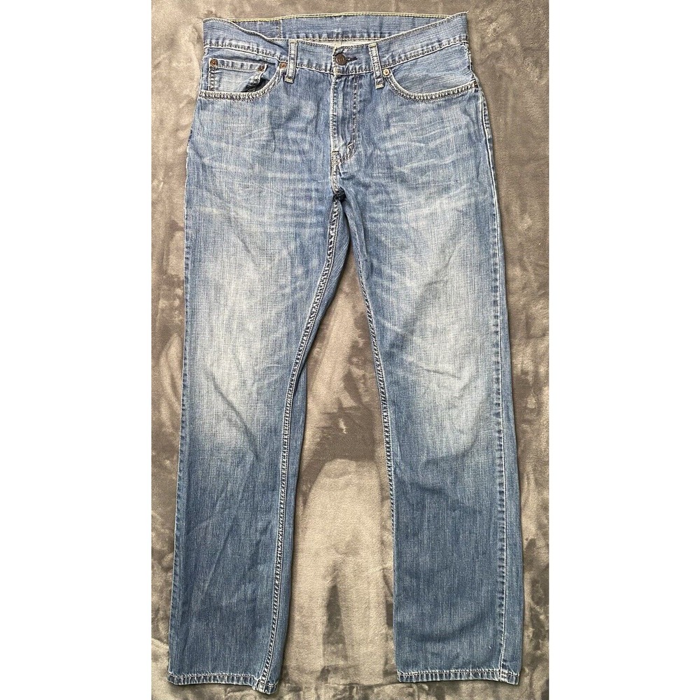 Levi's 514 Slim Straight Fit Jeans Men's 32x34 Blue Whiskered Denim Pants